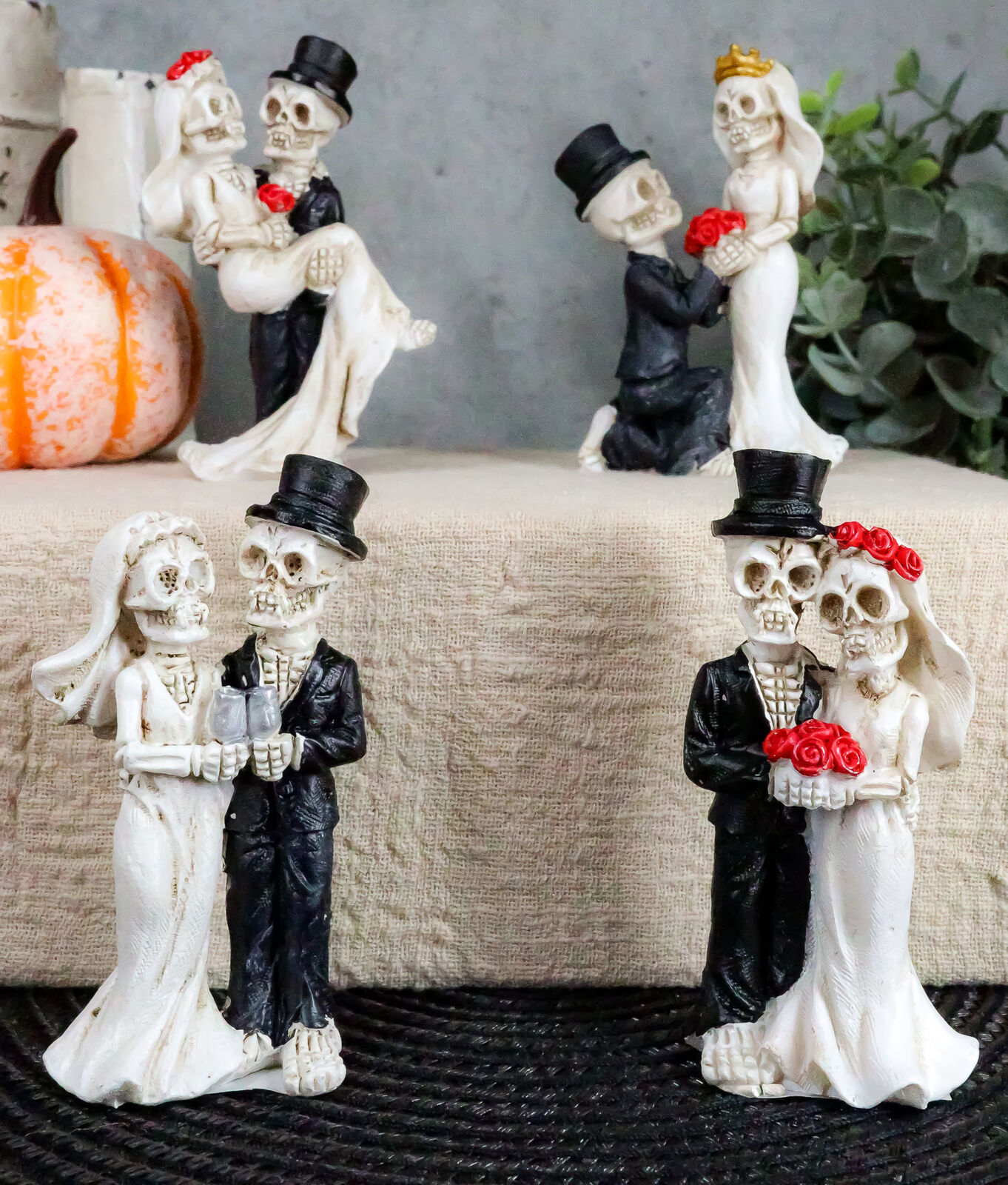 Ebros Love Never Dies Wedding Skeleton Couples in Tuxedo & Gown Mini Figurines