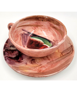 Peasant Village Pottery Hand Painted Cup &amp; Saucer Watermelon Italy 09505 PV - £15.84 GBP
