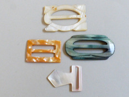 Lot of 4 Vintage White green orange  Mother of Pearl dress Belt Buckles - £20.25 GBP