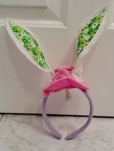 Dan Dee Purple Pink White Bunny Ears Headband With Green Floral Ears And... - $3.99