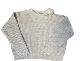 OLIA Womens Size Small Gray Ribbed Cut Out Sweater Acrylic Knit Crew Neck - £13.30 GBP