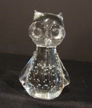 Hand Blown Crystal Glass Owl Paperweight ~Control Bubbles Large Eyes - £11.91 GBP