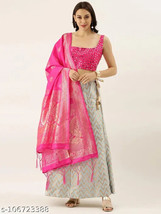 Women&#39;s Zari Satin Silk Semi stitched Lehenga Choli Banarasi Silk Dupatta2 - £30.35 GBP