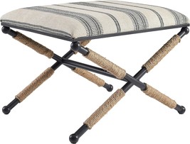 Upholstered Campaign Ottoman In Black, Natural, And Metal Stripes By Linon - £134.43 GBP