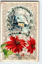 Christmas Postcard Joyful Country Cottage Icicles Snow 1912 Embossed Series 910 - £4.92 GBP