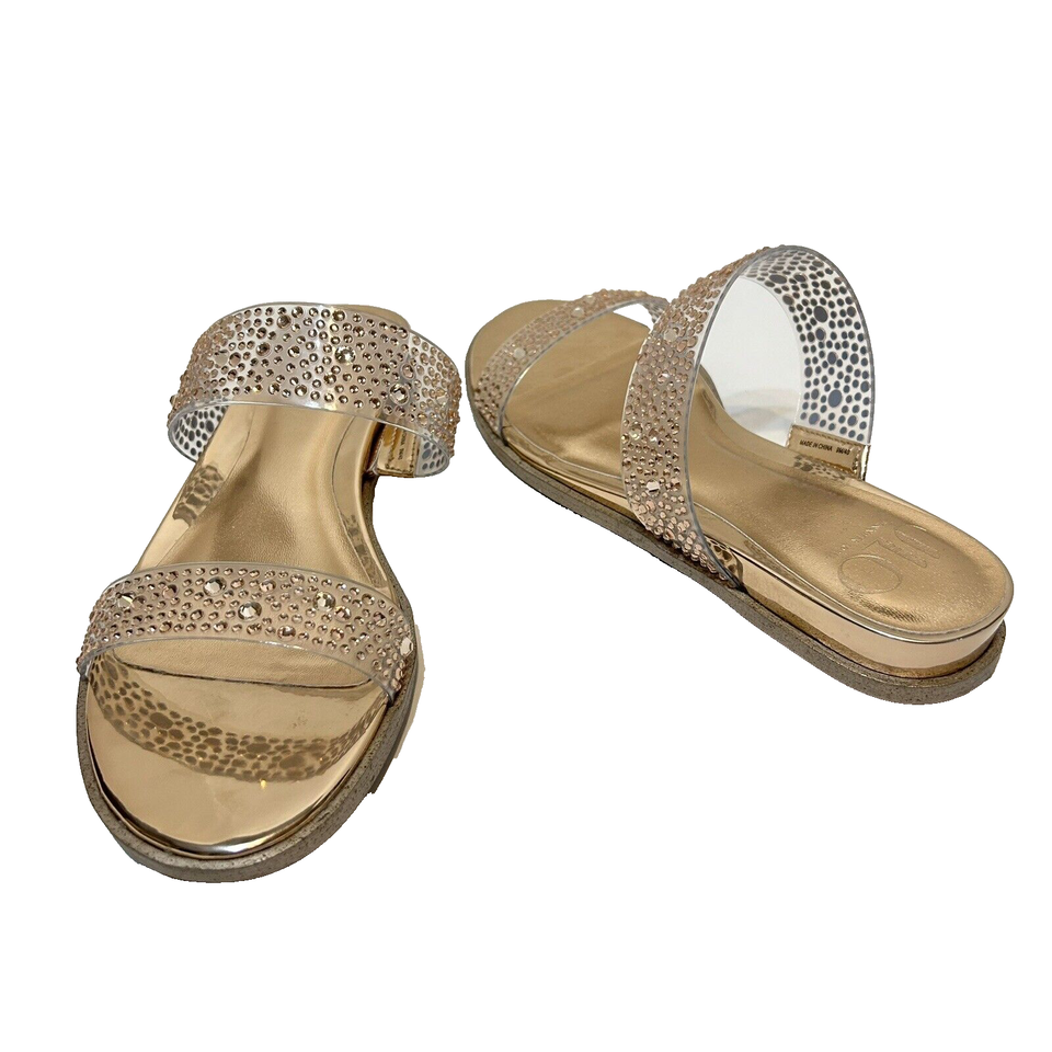 Primary image for Jennifer Lopez JLO Rose Gold Rhinestone Slide Open Toe Sandals Flat Size 9M New