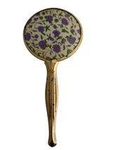 Vintage Floral Hand Mirror Purple Rose Vanity Mirror Gold Tone Frame - $16.20