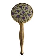 Vintage Floral Hand Mirror Purple Rose Vanity Mirror Gold Tone Frame - $16.20