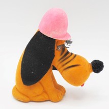 Dog Figurine Vintage Flocked Toy Pink Hat - $24.74