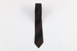 Vintage 30s 40s Rockabilly Silk Striped Geometric Skinny Neck Tie Brown USA - £23.32 GBP