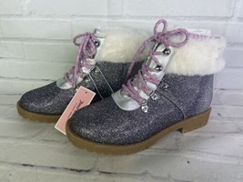 Juicy Couture Hawthorne Hiker Glitter Shimmer Silver Boots Big Girls Size 4 - £36.01 GBP