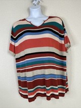 Liz &amp; Me Womens Plus Size 2X Colorful Stripe Knit Top Short Sleeve V-neck - £11.62 GBP