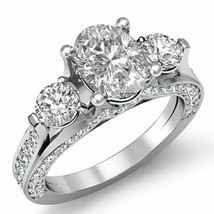 Oval Cut 2.85Ct Three Simulated Diamond 14K White Gold Engagement Ring Size 9.5 - $250.65