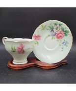 Paragon Tea Cup &amp; Saucer Cabbage Rose Mint Green Double Warrant By Appoi... - $84.14