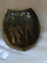 Estate Large Etched Abstract Dancing People Lightweight Brass Shield Pin... - £8.17 GBP