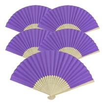 5pcs Purple Paper Fans Lot of 5 Five Folding Hand Fan Pocket Wedding Bamboo NEW - £7.15 GBP