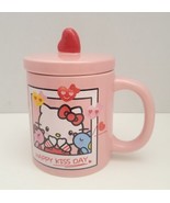 Hello Kitty Bioworld Pink Ceramic Lidded Mug Valentine's Hearts Love Gift 20oz - $29.69