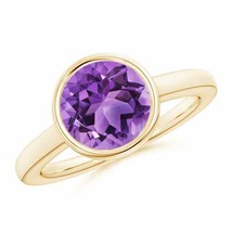 ANGARA Bezel-Set Round Amethyst Solitaire Engagement Ring for Women in 14K Gold - £639.56 GBP