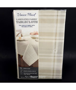 Venice Plaid Laminated Fabric Tablecloth 60x104&quot; Beige Wipes Clean Resis... - $32.57