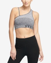 39$ DKNY Asymmetrical Shoulder Logo Print Low-Impact Sports Bra, Heather Grey  - £15.71 GBP