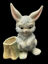 Vintage Hazel Dalton Pottery Bunny Rabbit &amp; Tree Stump Planter Farmhouse 9&quot; - $52.00