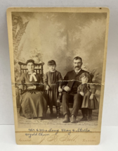 Vtg Cabinet Card Family Portrait Mr &amp; Mrs Long Stella May Girard Kansas JR Bell - £19.78 GBP