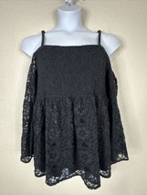 Torrid Womens Plus Size 1 (1X) Black Lace Smocked Strappy Top 3/4 Sleeve - £12.27 GBP