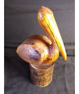 Vintage Wood Brown Bird Pelican Carving Statue Wood Sculpture Nautical B... - $34.75 CAD