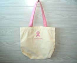 Breast Cancer Survivor Ribbon Tote Bag Natural Cotton Canvas 13.5&quot; H x 1... - $14.52