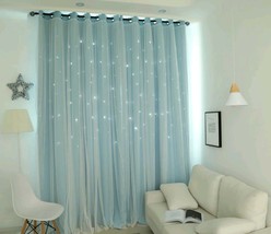 2pc. Baby Blue Bedroom Living  Room Blackout Curtains w/ Voile - £68.53 GBP