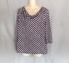 Talbots top blouse cowl neck  Medium  black red geometric print 3/4 sleeves - £12.31 GBP