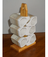 Rodolfo Padilla Drip Glazed Coffee Mugs Wood Stand Signed Set 6x Earthen... - $75.00