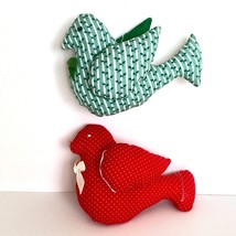 Countrycore Ornaments Handmade Fabric Stuffed Dove Bird Set of 2 Green Red White - £10.19 GBP