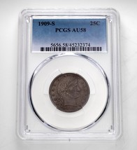 1909-S 25C Barber Quarter Graded By PCGS As AU58 Gorgeous Coin - £474.84 GBP
