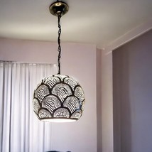 BR424 Handmade Steel Silver Ball Hanging Lamp | Fish Scales Pattern | 21... - $122.59 CAD