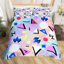 80S 90S Fashion Style Bedding Set Twin Size,Retro Memphis Style Pattern With Geo - £52.92 GBP
