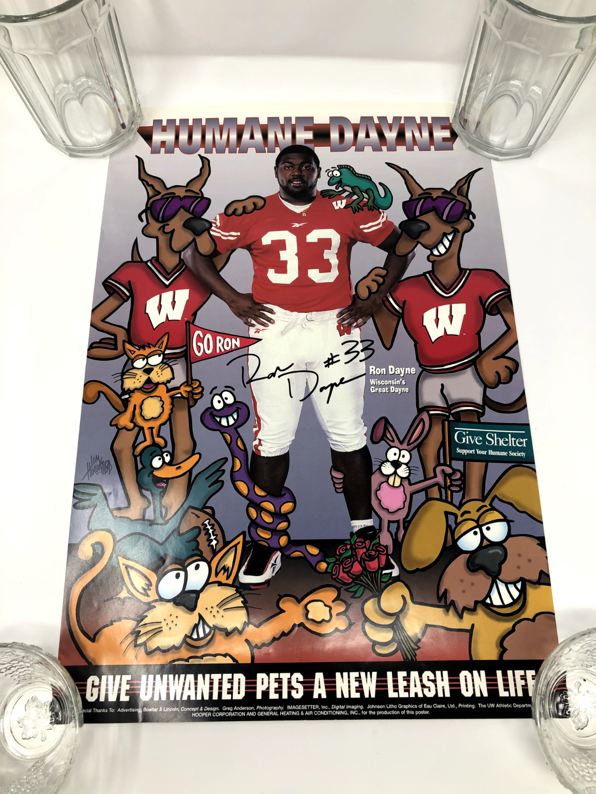 Wisconsin Badgers #33 Ron Dayne Humane Dayne Poster 12" x 18" 1990's Authentic - $35.10