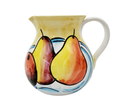 Pier 1 Ceramic Hand Painted Pitcher Colorful Fruit Made in Italy - £7.24 GBP