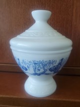 1950&#39;s Belgian Milk Glass Lidded Apothecary Jar Asian Design Blue On White  - $16.52 CAD