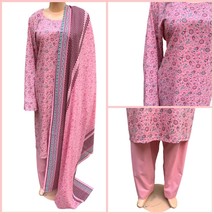 Pakistani Pink Printed Straight Shirt 3-PCS Lawn Dress,X-Large - $46.53