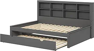 Donco Kids Equable Modern Full Bookcase Daybed with Trundle in Dark Grey... - $1,081.99