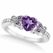 1.2Ct Heart Simulated Amethyst Sterling Silver Promise Solitaire Ring For Her - £82.54 GBP