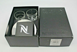 Nespresso View Glass Espresso Coffee Mug Cup Stainless Steel Saucers Set of 2  - £31.63 GBP