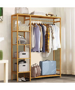Wooden Clothes Garment Hanging Stand Shoe Rack Display Storage Shelf W/ ... - £80.58 GBP
