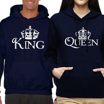 NWT KING QUEEN WHITE CROWN COUPLE MATCHING VALENTINES DAY NAVY HOODIE SW... - $21.59
