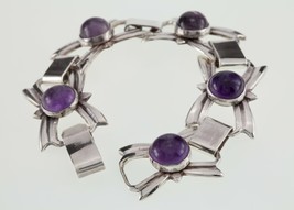 Vintage Mexico Sterling Silver Amethyst Link Bracelet 7.25&quot; - $690.56