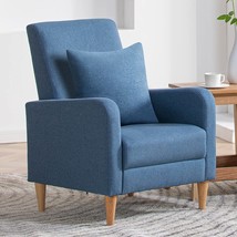 Colamy Modern Upholstered Accent Chair Armchair With Pillow, Fabric, Blue. - £161.22 GBP