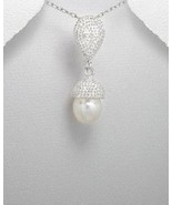 Sterling Silver Textured Teardrop Ivory Pearl Necklace - £28.97 GBP