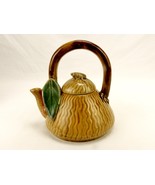 Art Pottery Tea Pot w/Lid, Large Berries &amp; Leaves, Bullfrog Finial, Hoop... - £19.22 GBP