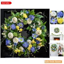 24 Inch Artificial Floral Wreath for Front Door Spring and Summer Blue a... - $81.13